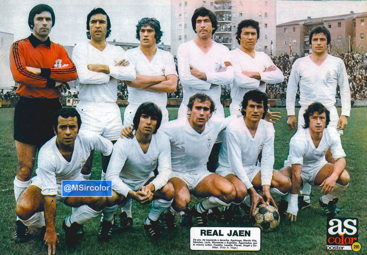 MSircolor's tweet photo. Poster #AsColor del @RealJaenCF temporada 76-77 #Aguinaga #MartínVila #Sánchez #Laria #Monterde #Expósito;;#Castillo #Lacalle #Flores #Ángel y #Zubitur https://t.co/DkIjLIe8TN