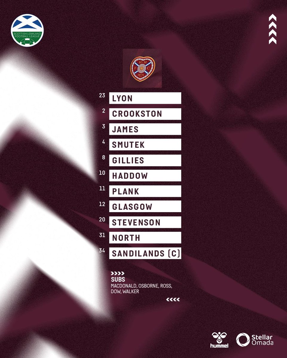 Hearts B & Academy (@weejambos) on Twitter photo 📋 TEAM NEWS
Tonight’s Wee Jambos side to take on Tranent in the <a href="/OfficialSLFL/">The Park’s Motor Group Scottish Lowland League</a> 🇱🇻 📋 TEAM NEWS
Tonight’s Wee Jambos side to take on Tranent in the <a href="/OfficialSLFL/">The Park’s Motor Group Scottish Lowland League</a> 🇱🇻