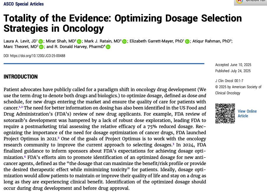 RahulBanerjeeMD's tweet image. Now in @JCO_ASCO: ASCO & FDA authors discuss strategies to move away from MTD in oncology 👏
Very relevant to myeloma #MMsm!
RW data not mentioned at all, likely for scope - IMO, RW data remain key to optimizing dosing for RW patients after approval.
ascopubs.org/doi/full/10.12…