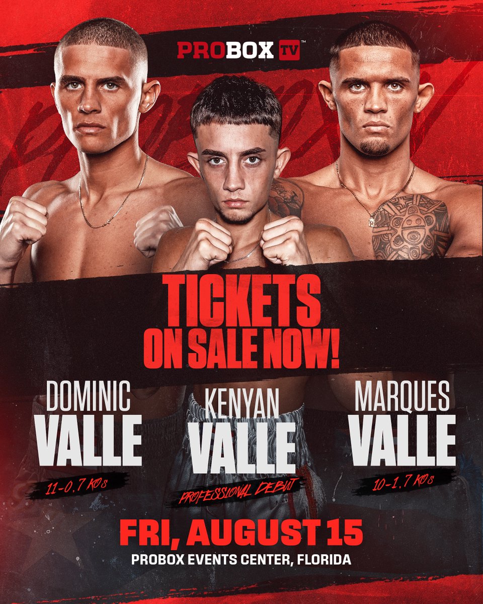ProBox_TV's tweet image. Three brothers. One card π΅π·
π Friday, August 15
π ProBox Events Center, Florida
1οΈβ£ Dominic looks to keep that β0β
2οΈβ£ Marques is ready to add another knockout
3οΈβ£ Kenyan enters the pro ranks for the first time
Tickets are officially on sale now proboxtv.com/tickets