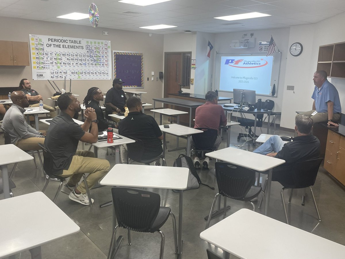 Breakout sessions have started for coaches. New to PFISD or new to coaching, transportation, assistant coach to head coach, graphics, parent/community involvement, weight-room all levels, injury prevention and MS working with High School.
