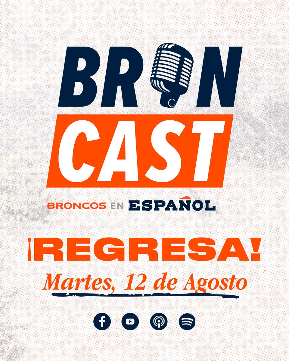 BroncosEspanol's tweet photo. ¡El #Broncast está de regreso el 12 de agosto!🎙️🫡
Te esperamos para platicar de la Pretemporada 2025 🏈 de nuestro equipo. 🫡
#VamosBroncos https://t.co/9iflw9saNg
