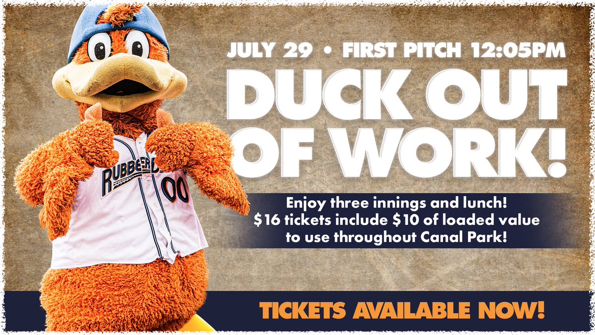 AkronRubberDuck's tweet image. Have lunch plans on Tuesday? Duck out of work and enjoy lunch and three innings at Canal Park!
📞: 855-97-QUACK
🎟️: atmilb.com/3HMUcFz