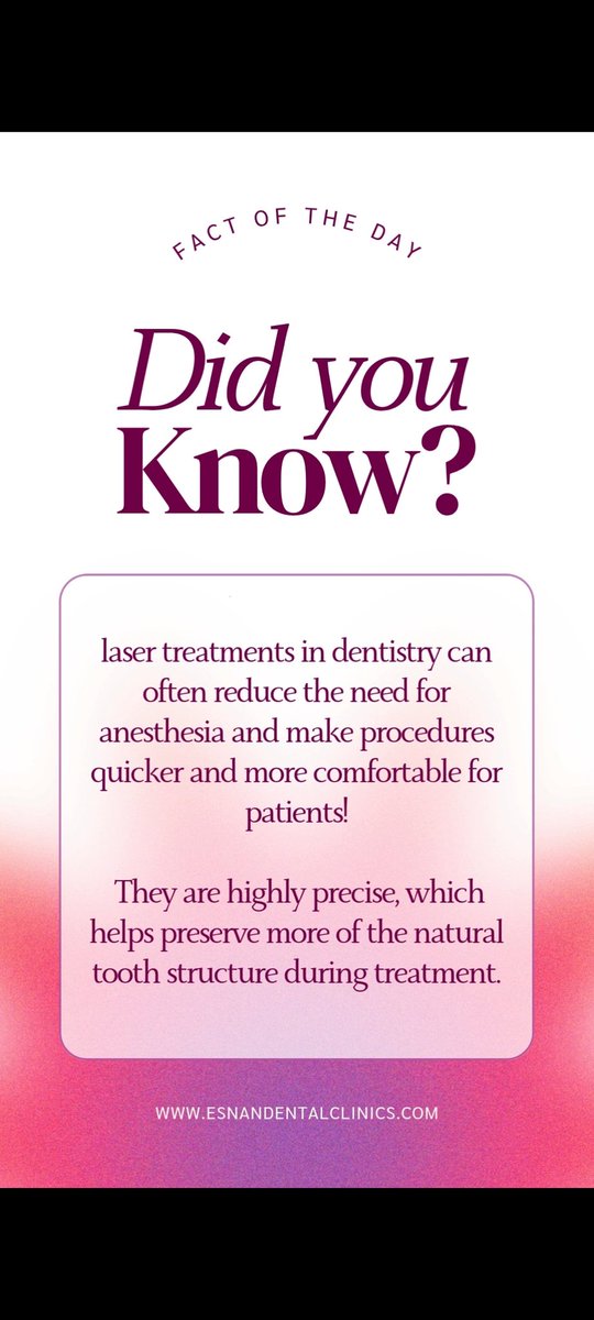 esnanclinics's tweet image. Did you know that laser treatments in dentistry can often reduce the need for anesthesia and make procedures quicker and more comfortable for patients!

#gummysmile #deepbite

esnandentalclinics.com