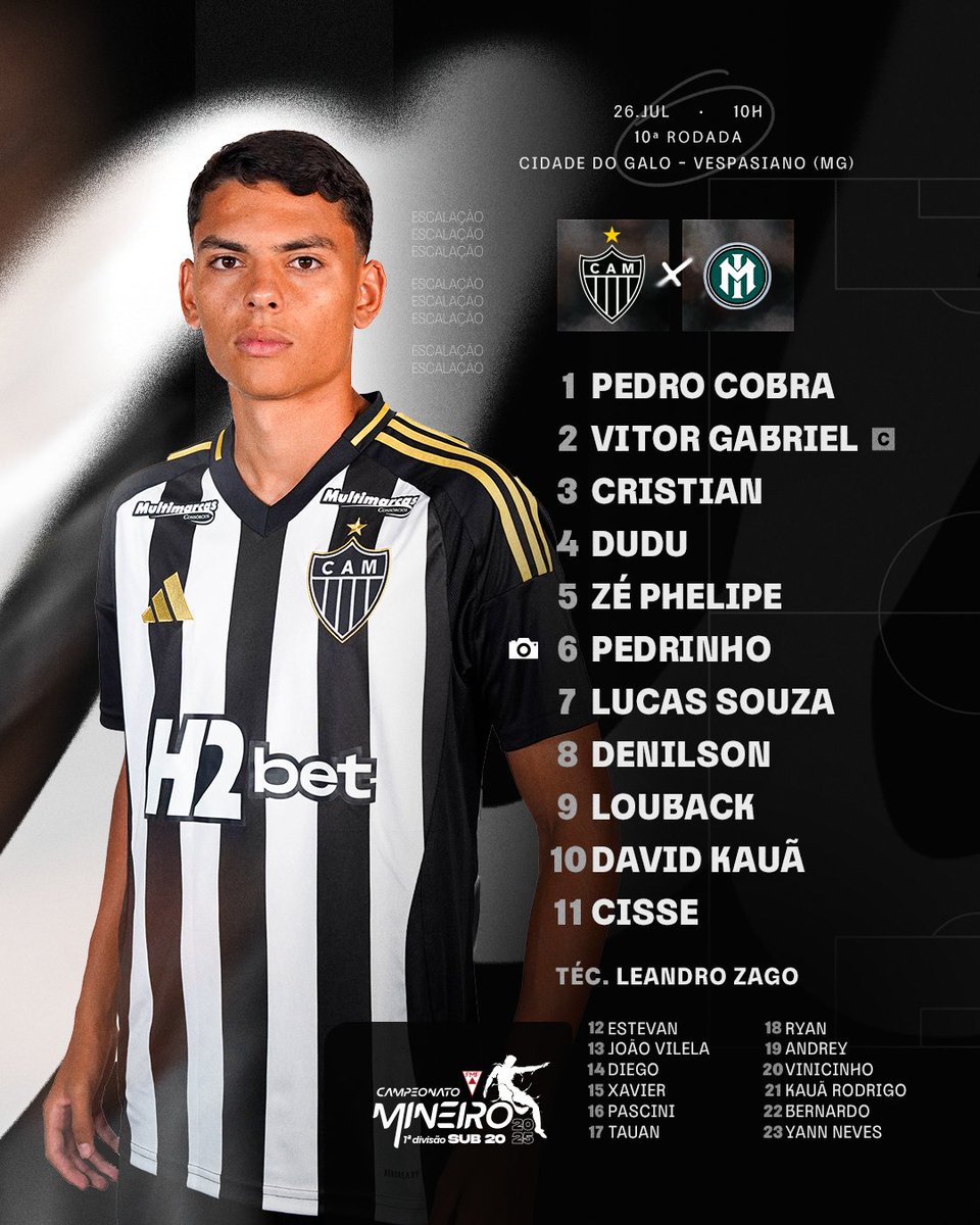 GaloNaBase's tweet image. 💪🐔 Essa é a escalação do #Galinho para a partida diante do Inter de Minas!
#CriasDoGalo #CampeonatoMineiroSub20 #CAMxIMG 🏴🏳️