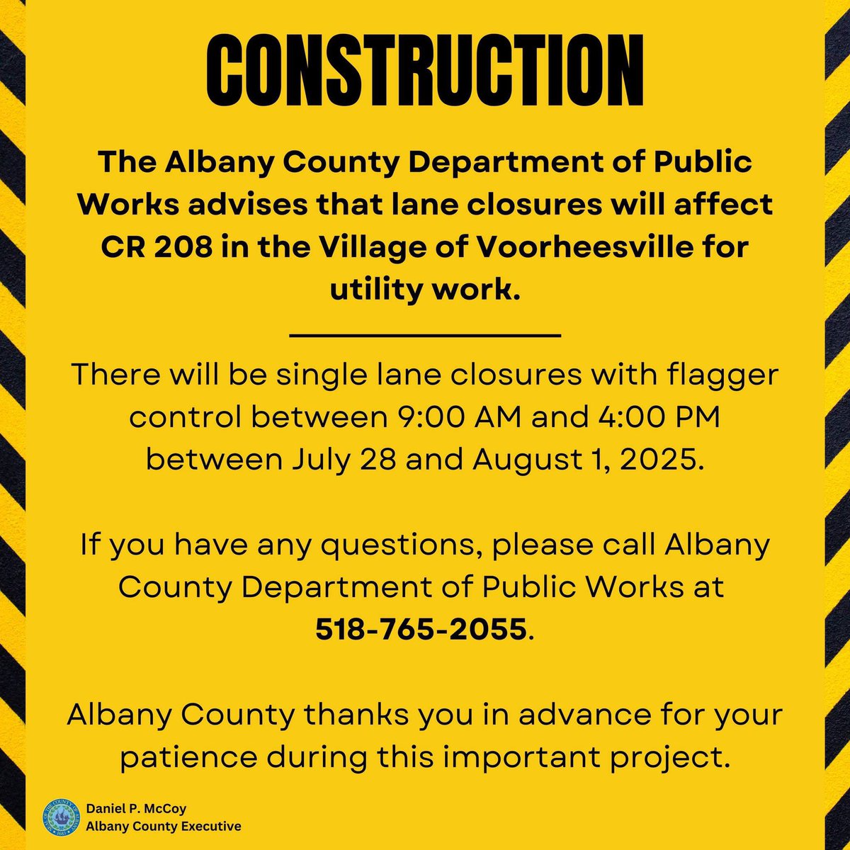 MCCoyCountyExec's tweet image. Albany County Public Works Department Announces Road Work on CR 208 (School Road) in the Village of Voorheesville.