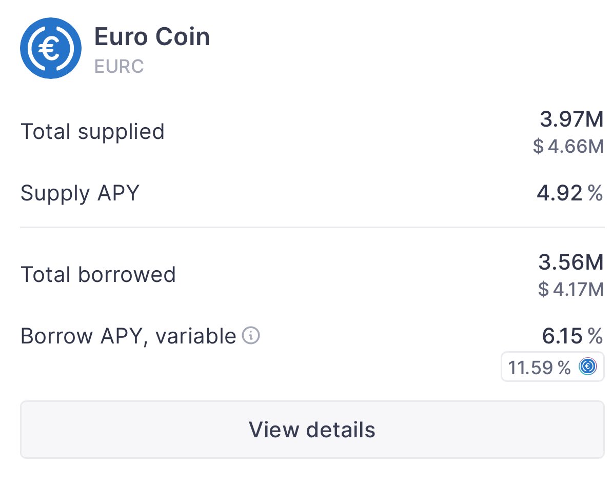 Euro yields are 4.9% on <a href="/aave/">Aave</a> Ethereum. That’s double than European fintechs offers today in Europe. Go DeFi.