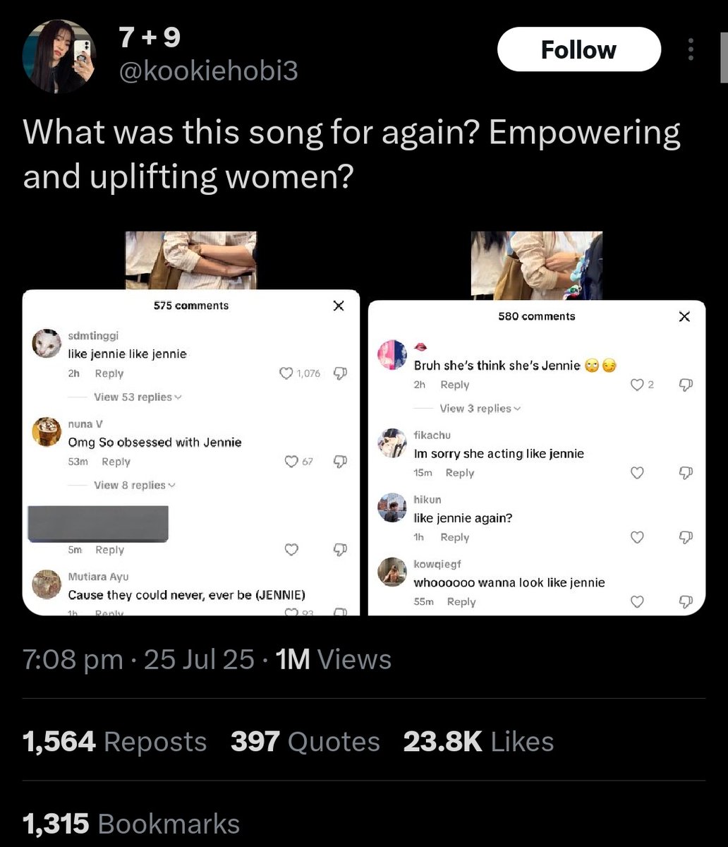 jnkcvnty's tweet image. These kinds of people are the ones who should be called out. Look at how they talk against Jennie as if she's not even human. The amount of engagement they get shows how hypocritical they are. The audacity to say 'harassing a woman' when you're the one doing it yourself