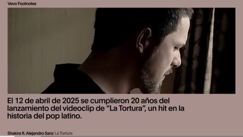 OwnUtopia's tweet image. Completando 20 anos de seu lançamento, o smash hit “La Tortura” da Shakira com Alejandro Sanz ganhou um video da serie “VEVO Footnotes”, contando historias do que fez esse single iconico e um divisor de aguas para o regaetoon. 🔥 youtu.be/Ffmi4TxpmHw?si…