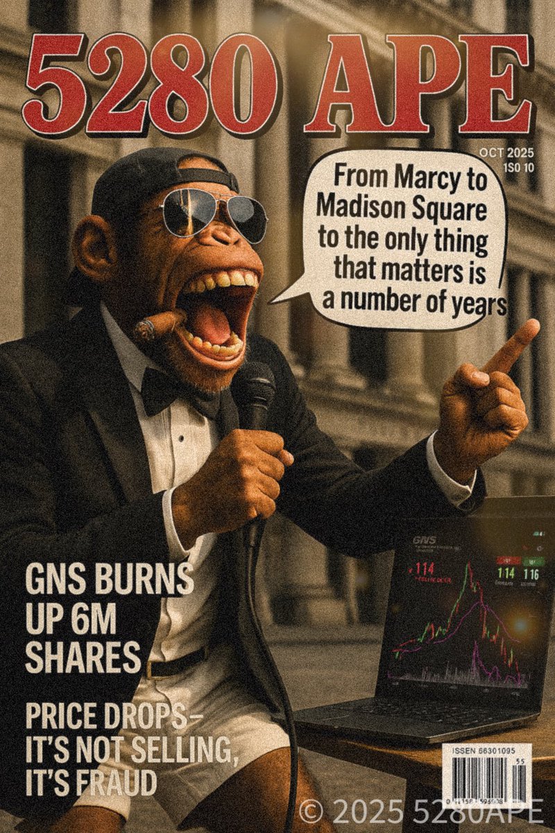 5280Ape's tweet image. $gns @Malone_Wealth
Hey Chat…. Is there any world where this chart does not represent fraud?
No — in any rational, transparent, and law-abiding financial market, this chart is indefensible and statistically impossible without fraud.
Let’s walk through why this is textbook…