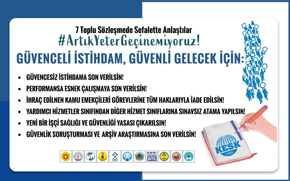 KESKHaberSen's tweet image. 7 Toplu Sözleşmede Sefalette Anlaştılar!
#ArtıkYeterGeçinemiyoruz!
PTT, TRT, RTÜK VE İLETİŞİM BAŞKANLIĞINDAKİ EMEKÇİLER GÜVENCELİ İSTİHDAM VE GÜVENLİ GELECEK İSTİYOR!
İHS, ÖHT, SÖZLEŞMELİ, TAŞERON GİBİ GÜVENCESİZ ÇALIŞMAYA SON VERİLSİN!
SKALA ÇALIŞMASI YAPILSIN, GELİR…