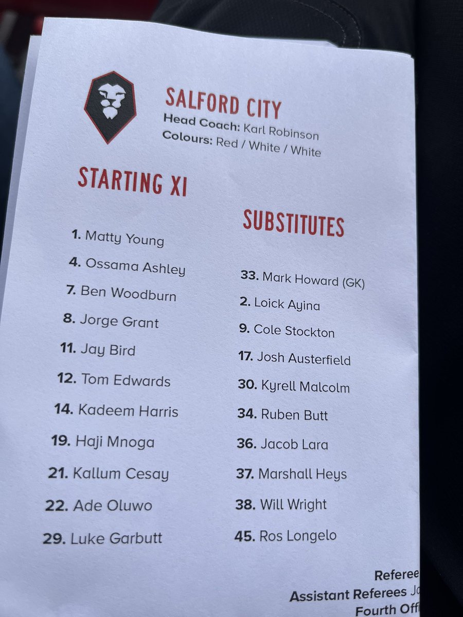 OneUpFrontSCFC's tweet image. 🏮WILL WRIGHT IN SALFORD CITY SQUAD🏮
Named on the bench vs Stockport County tonight.
@ArsenalVPodcast | @ArsenalTherapy | @GunnerLoulou | @clivepafc | @Arsenal