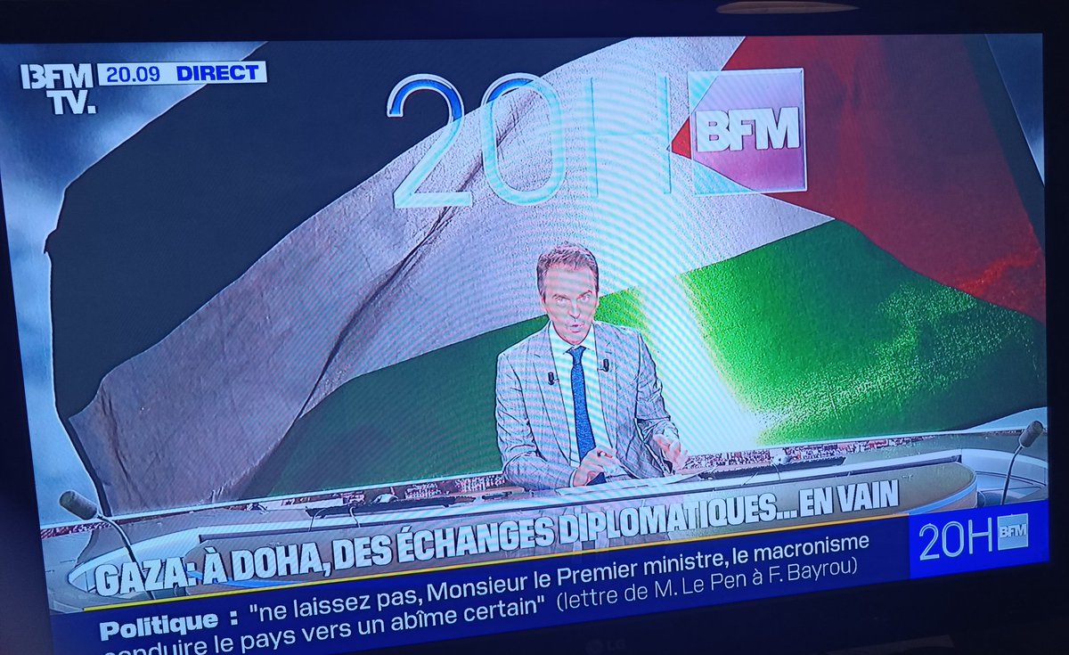 NinaSimone49's tweet image. Qui aurait cru voir un jour sur son écran TV @BFMTV le drapeau palestinien. Partagée entre espoir et tristesse que la situation impose 😔🇵🇸❤️
#GazaGenocide