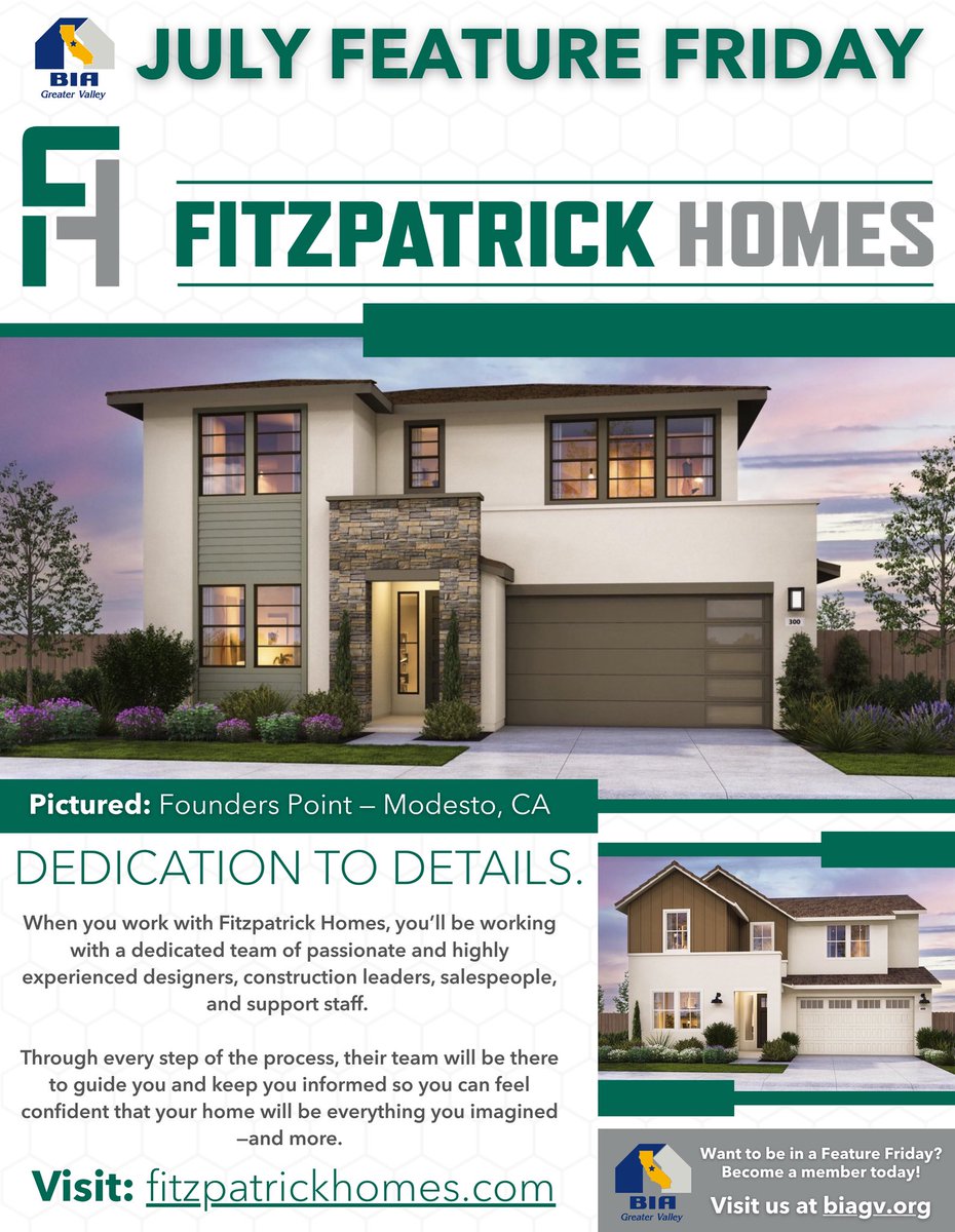 Our July #FeatureFriday is Fitzpatrick Homes! 

2x a month, we’ll select a member to cross promote on our social media. We're grateful to have Fitzpatrick Homes, a family-owned home builder with a commitment to quality and a hands-on approach to service, as a BIA GV member!