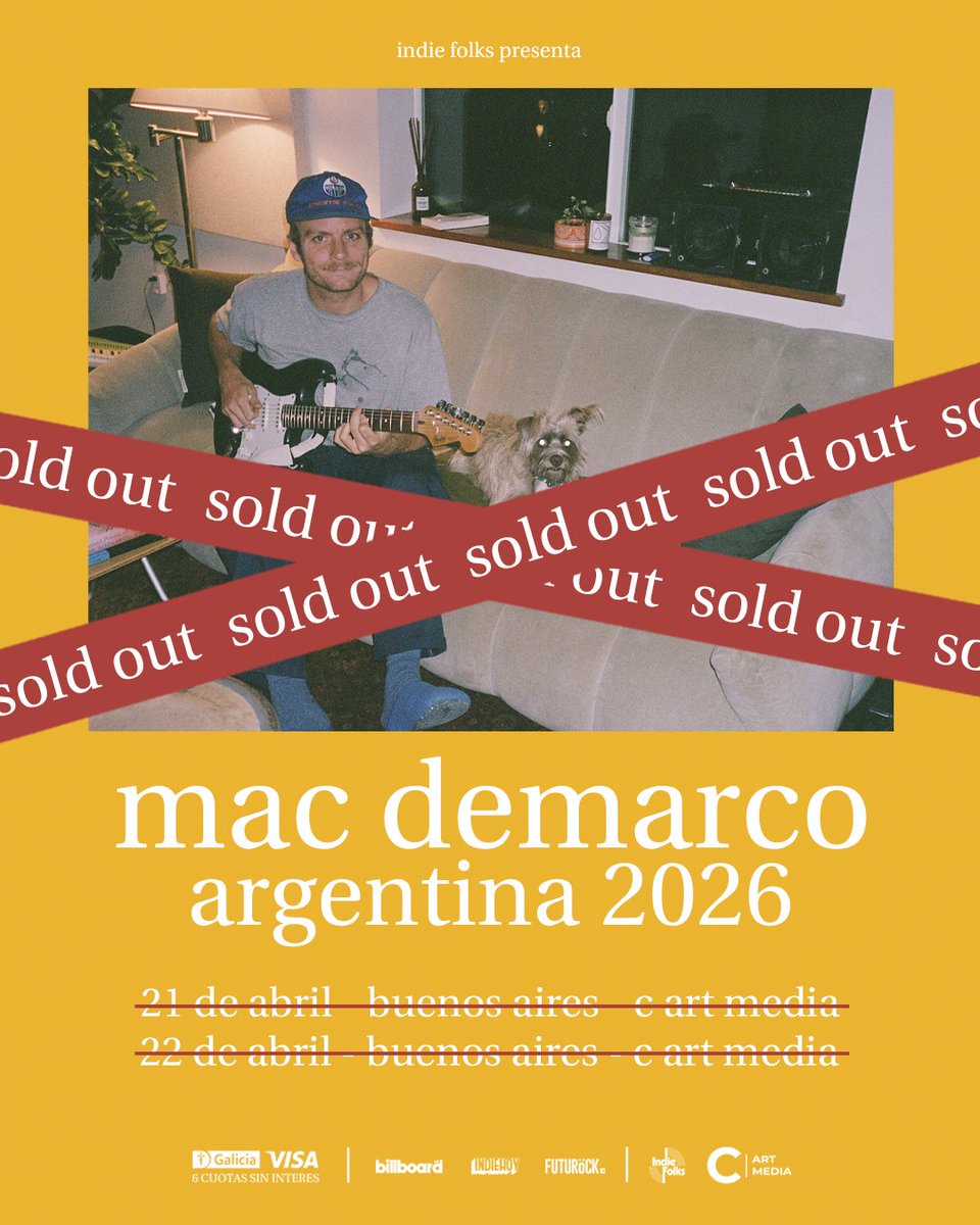 indiefolks's tweet image. ¡MAC DEMARCO SOLD OUT! 🇦🇷🙏🤍
Ambas fechas están completamente agotadas.
Nos vemos ahí folks.
Gracias a quienes estuvieron en los primeros shows, hace ya más de diez años atrás, y a todos los que van a ser parte de estas noches históricas.