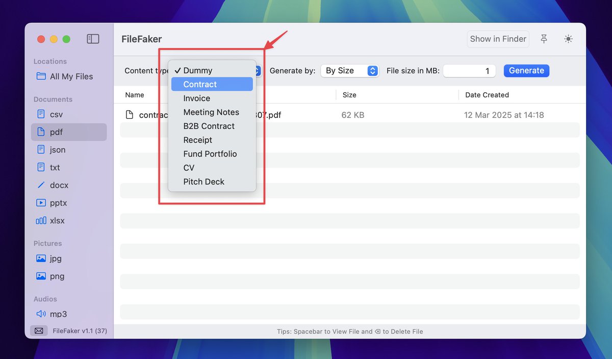 phuctm97's tweet image. We just added a bunch of new content types to FileFaker. ✨
You can now generate meeting notes, receipt, contract, pitch deck, CV, portfolio, or random data to test your AI app even more thoroughly and easily!