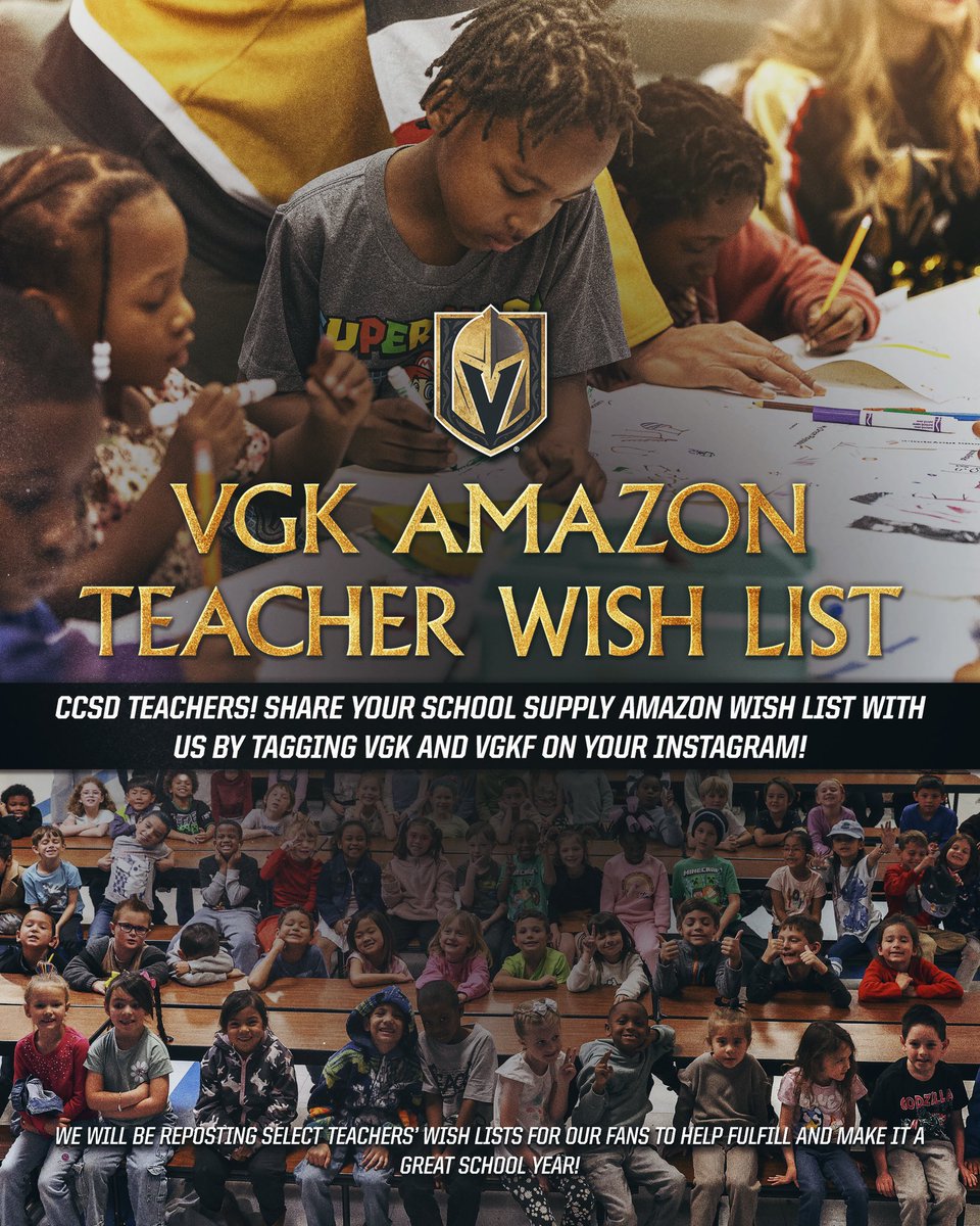 📢Calling all CCSD teachers📢 Make sure to tag VGK and VGKF on your instagrams showing us your school supply Amazon wishlists👩🏻‍🏫📚✏️

Let’s help fulfill these wishlists to the hardworking teachers in need of school supplies! *You must have a valid CCSD ID to participate*