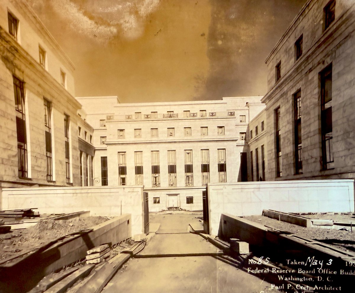 The <a href="/federalreserve/">Federal Reserve</a>’s massive restoration/expansion project is centered on the striking Eccles Building in #DC, designed by #Philadelphia architect Paul P. Cret. Photos show the Stripped Classical style pile prior to being dedicated by FDR in 1937.