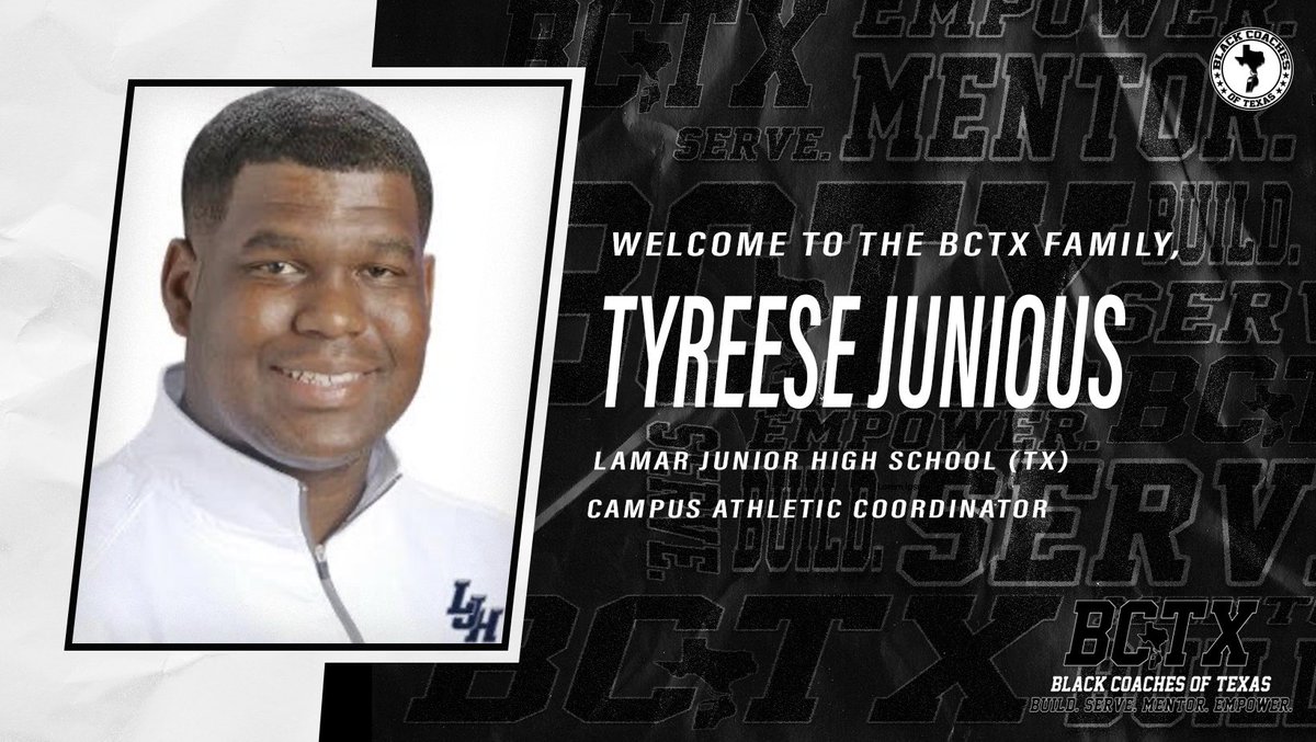 Black Coaches of Texas (@blackcoachestx) on Twitter photo Welcome to the #BCTX🫱🏾🫲🏿 family <a href="/Coach_Junious/">Tyreese D. Junious</a>!
Build. Serve. Mentor. Empower.
Join the #BCTX🫱🏾🫲🏿 today! Welcome to the #BCTX🫱🏾🫲🏿 family <a href="/Coach_Junious/">Tyreese D. Junious</a>!
Build. Serve. Mentor. Empower.
Join the #BCTX🫱🏾🫲🏿 today!