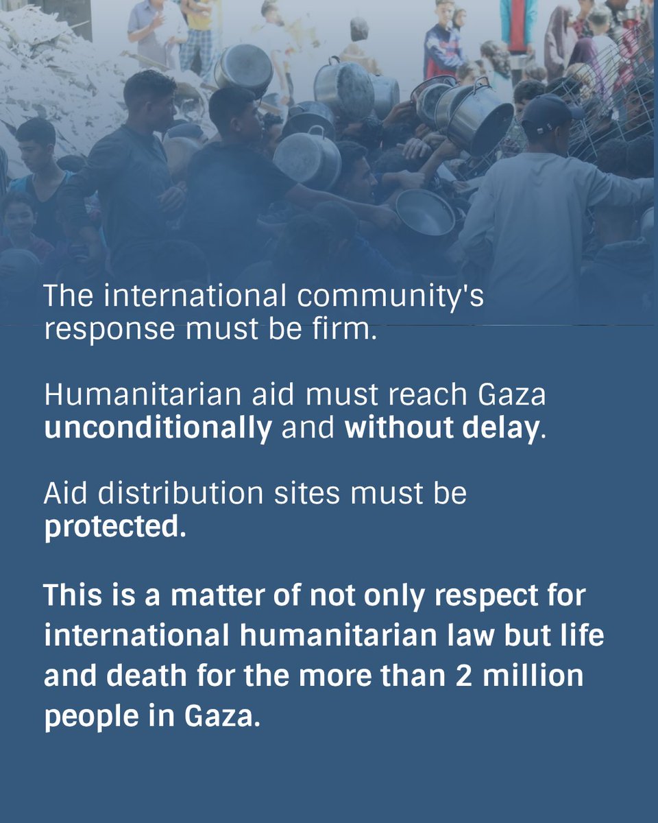 theICTJ's tweet image. Gaza is being starved to death, and the world is watching. Humanitarian aid must reach Gaza unconditionally and without delay. Aid distribution sites must be protected.