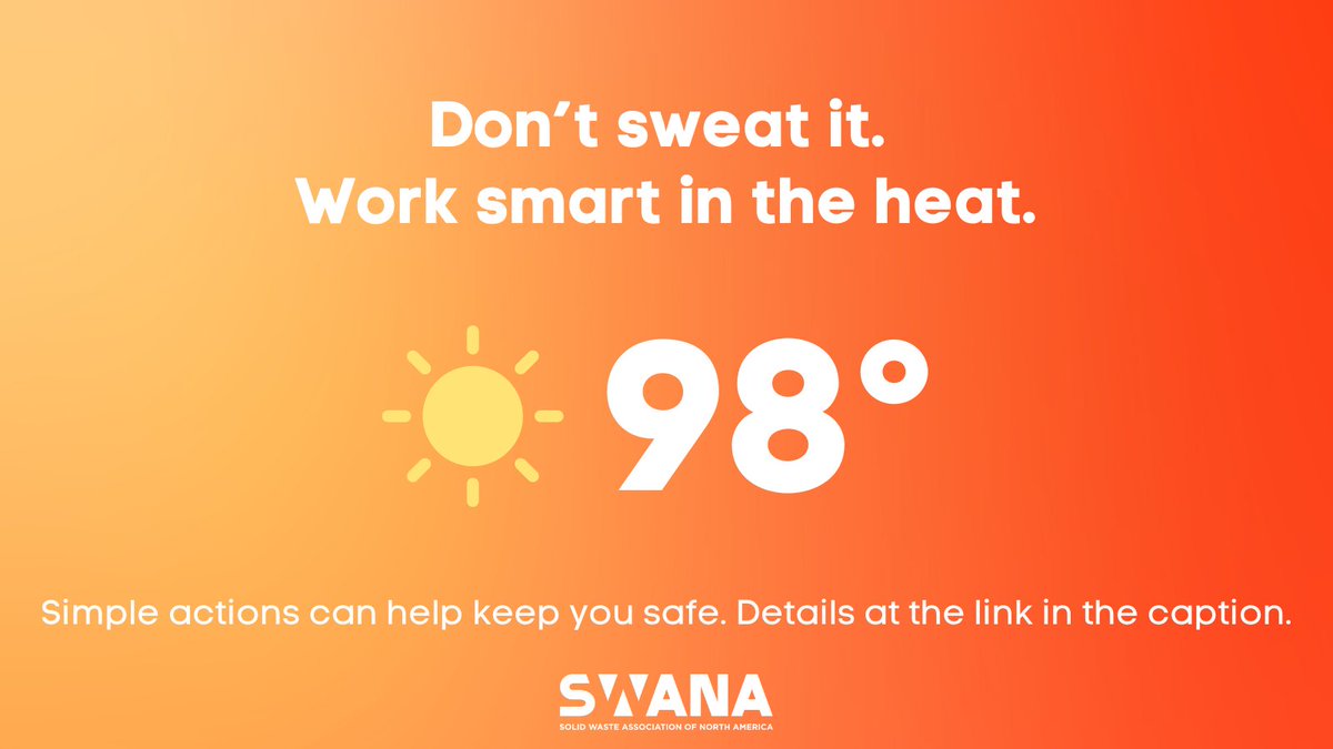 As temperatures continue to rise this summer, make sure to stay safe on the job:
💧 Stay hydrated
☂️ Take breaks in shade or A/C
🧴 Dress for the heat &amp; use sunscreen
⚠️ Watch for signs of heat illness

More tips 👉 osha.gov/heat-exposure/

#SWANASafety #HeatSafety