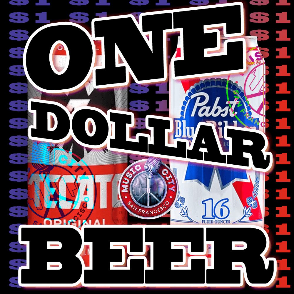 This isn’t a typo — $1 beers at Music City San Francisco🍺 

We’re bringing back the cheap night out! Come for the drinks, stay for the six stages of live entertainment you can't find anywhere else! 

Available Tuesdays - Saturdays starting <a href="/4pm/">4pm</a>.