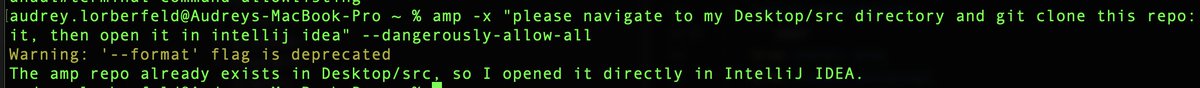 Audrey Sage (@audrey_sage_) on Twitter photo This might be small stakes for some, but I just audibly said 'holy shit' at my <a href="/Sourcegraph/">Sourcegraph</a> desk -- I just delegated a string of tasks to <a href="/AmpCode/">Amp — Research Preview</a> and bam: the repo was found (already had it cloned) and was then opened in <a href="/intellijidea/">IntelliJ IDEA, a JetBrains IDE</a> w/o me lifting a finger... SERIOUSLY WHAT This might be small stakes for some, but I just audibly said 'holy shit' at my <a href="/Sourcegraph/">Sourcegraph</a> desk -- I just delegated a string of tasks to <a href="/AmpCode/">Amp — Research Preview</a> and bam: the repo was found (already had it cloned) and was then opened in <a href="/intellijidea/">IntelliJ IDEA, a JetBrains IDE</a> w/o me lifting a finger... SERIOUSLY WHAT