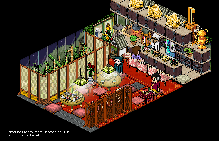 MiraOrigins's tweet photo. Meu Restaurante Japonês de Sushi

Habbo Hotel Origins .BR
Mirabolante

Kingyo Sushi, o restaurante de sushi mirabolantemente aconchegante! 
*levemente* inspirado no Sushi Koshikawa em Tóquio.

#HabboHotelOrigins #Habbo #HabboOrigins #HabboHotel https://t.co/ND3q2T8gbm