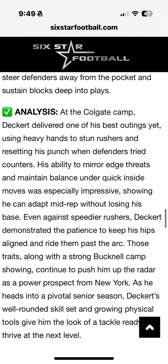 Alex Deckert (@alexdeckert101) on Twitter photo Thank you <a href="/sixstarfootball/">Six Star Football | PLUS+</a> for the write up after the Bucknell and Colgate camp! Thank you <a href="/sixstarfootball/">Six Star Football | PLUS+</a> for the write up after the Bucknell and Colgate camp!