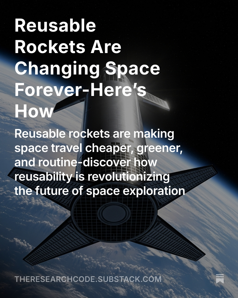 TheResearchCode's tweet image. The Future: Space as a Destination, Not Just an Event
For decades, space travel meant building a rocket, launching it, and then watching it burn up or crash into the ocean. It was like throwing away an airplane after every flight.
But today, reusable rockets are changing the…