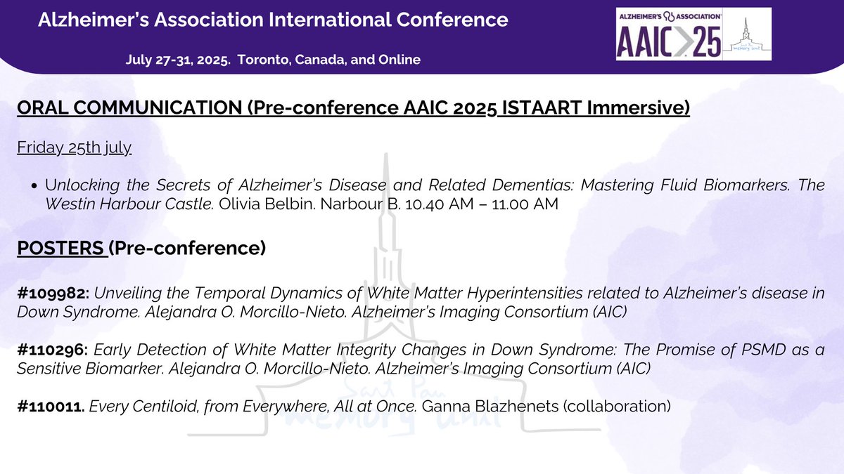 SantPauMemory's tweet image. The #AAIC2025 pre-conference has kicked off! Check out today’s presentations and browse the online posters from @SantPauMemory 🧠🖥️ So much exciting science and fresh ideas to explore #ENDAlz