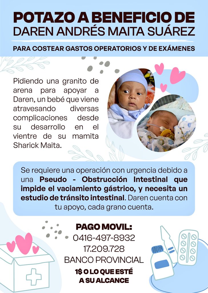 edircia_f's tweet image. U.R.G.E.NT.E..
El Bebé Daren Andres Maita.. 
Nacio con muchas complicaciones,  
Su mamita es una PRESA POLÍTICA POST ELECTORAL del 28deJulio,
Le negaron asistir a control,  
ELLA ESTÁ detenida en un Cmdo de la PNB de Barquisimeto
Y Al bebé lo cuida su
Abuela paciente con cáncer