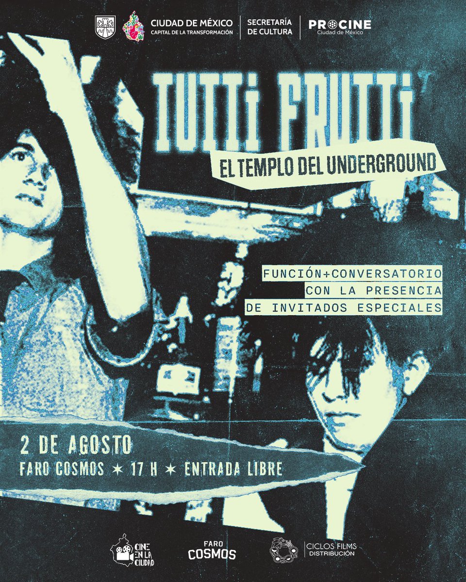 procine_oficial's tweet image. 🎬 TUTTI FRUTTI: El templo del Underground
Proyección especial en Faro Cosmos.
🗓️ Sábado 2 de agosto | 🕔 17 h
🎟️ Entrada libre
Un homenaje a la contracultura del rock en México.
🎤 Con Laura Ponte, Brisa Vázquez y José Luis Paredes “Pacho”, moderados por Patricia Peñaloza