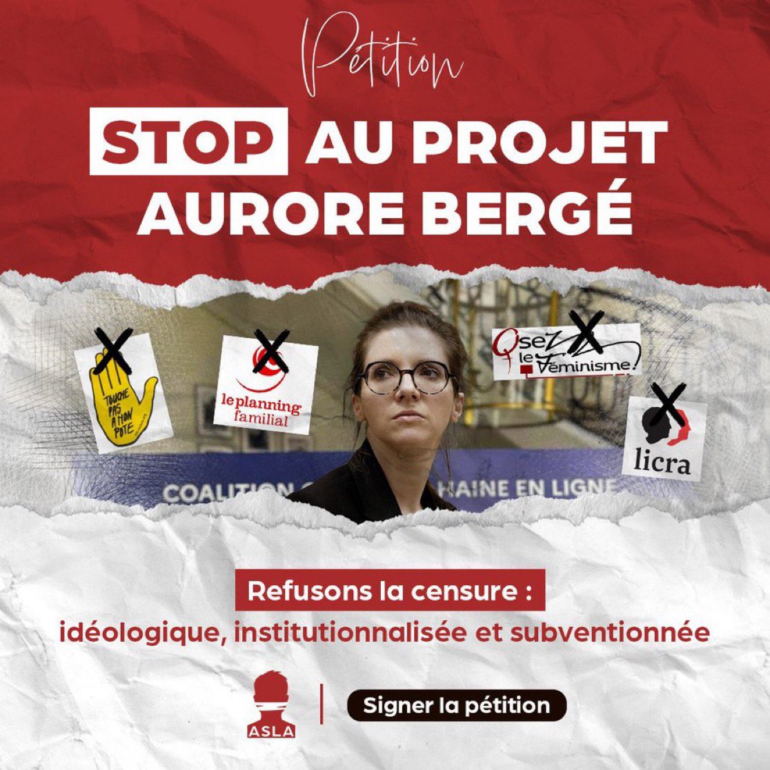 pierre_larti's tweet image. 🇫🇷 ✍️ L’ASLA lance une grande pétition : Stop au projet Bergé !
👉 Signez et refusez la censure idéologique, institutionnalisée et subventionnée ⤵️
asla.fr/petition-stop-…
⚠️ Le gouvernement veut confier à des associations militantes de gauche un accès prioritaire à l’ARCOM…