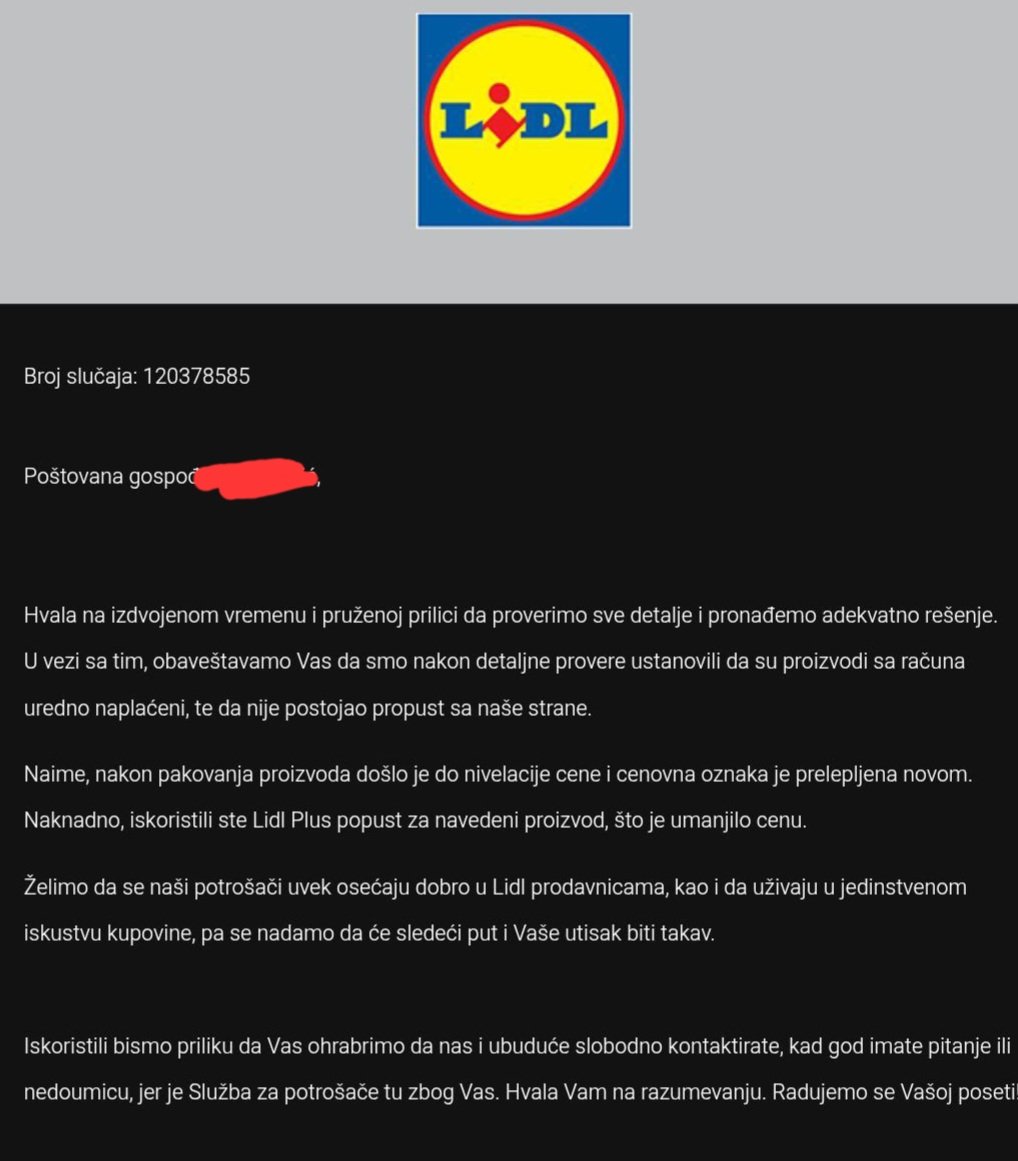 UBKEFEKTIVA's tweet image. Odgovor Lidla na objavu od danas (batak i karabatak)‼️
Naravno, nisu uočili nepravilnost, proizvodi su ispravno naplaćeni. Desilo se to da je proizvod dobio novu cenu, nakon nivelacije, pa je posle korišćenja Lidl plus popusta, otkucana snižena cena!
I gle čuda, sve se poklapa…
