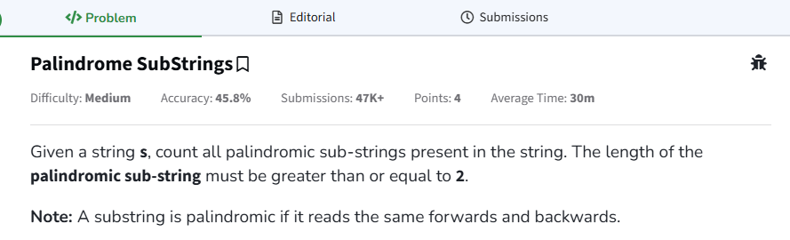 Sheetal Bajaj (@sheetal_11) on Twitter photo 🚀Day 115 of #gfg160 Challenge!
Solving problems from the GfG 160 Series !
🛠Solved Problem: "Palindrome SubStrings".
Excited to continue this journey ➿🤞
<a href="/geeksforgeeks/">GeeksforGeeks</a>
#geekstreak2025 🚀Day 115 of #gfg160 Challenge!
Solving problems from the GfG 160 Series !
🛠Solved Problem: "Palindrome SubStrings".
Excited to continue this journey ➿🤞
<a href="/geeksforgeeks/">GeeksforGeeks</a>
#geekstreak2025