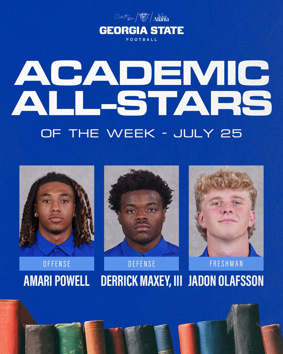 GeorgiaStateFB's tweet image. This Week's Academic All-Stars 💫
#LightItBlue | #NewAtlanta