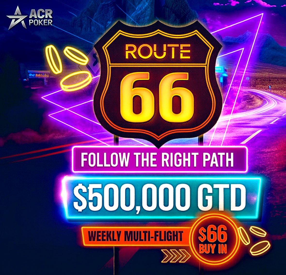 katelinds's tweet image. Only a couple more days left to find a bag in the massive $500,000 Route 66 event and I’m giving away 3 $66 tickets to help you get a shot at some big prize money!! Rt, like and send me your screen name to qualify!! 🩷✨@ACR_POKER