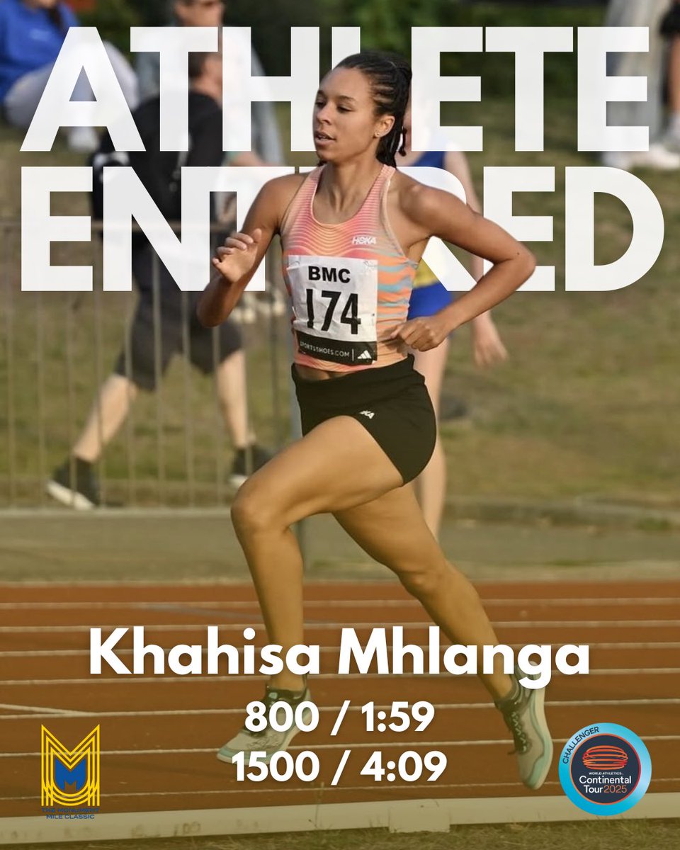 ⚡️⚡️KHAHISA MHLANGA ⚡️⚡️

Khahisa is in ✍️ 

Absolutely stellar PBs of 1:59 800m and 4:09 1500m 

You better believe this girl is gonna feature.

Bring the Flames 🔥

#mile #trackmile #trackandfield