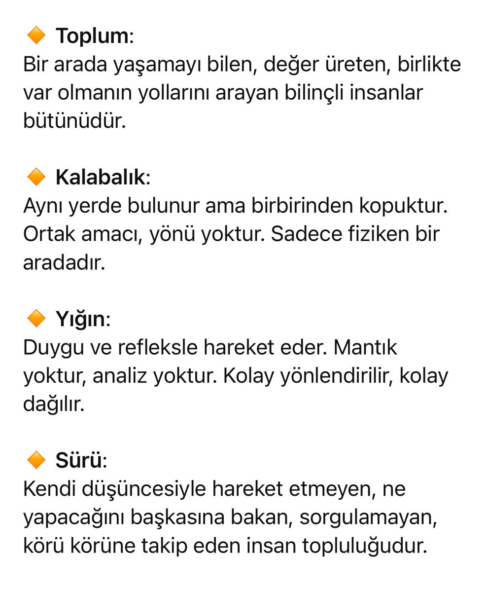 TrigerOsman's tweet image. Birbiriyle karşılaştırılan 4 Kavram Üzerine Lütfen 1 Dakika Düşünün.
🔸 Toplum , Kalabalık , Yığın , Sürü