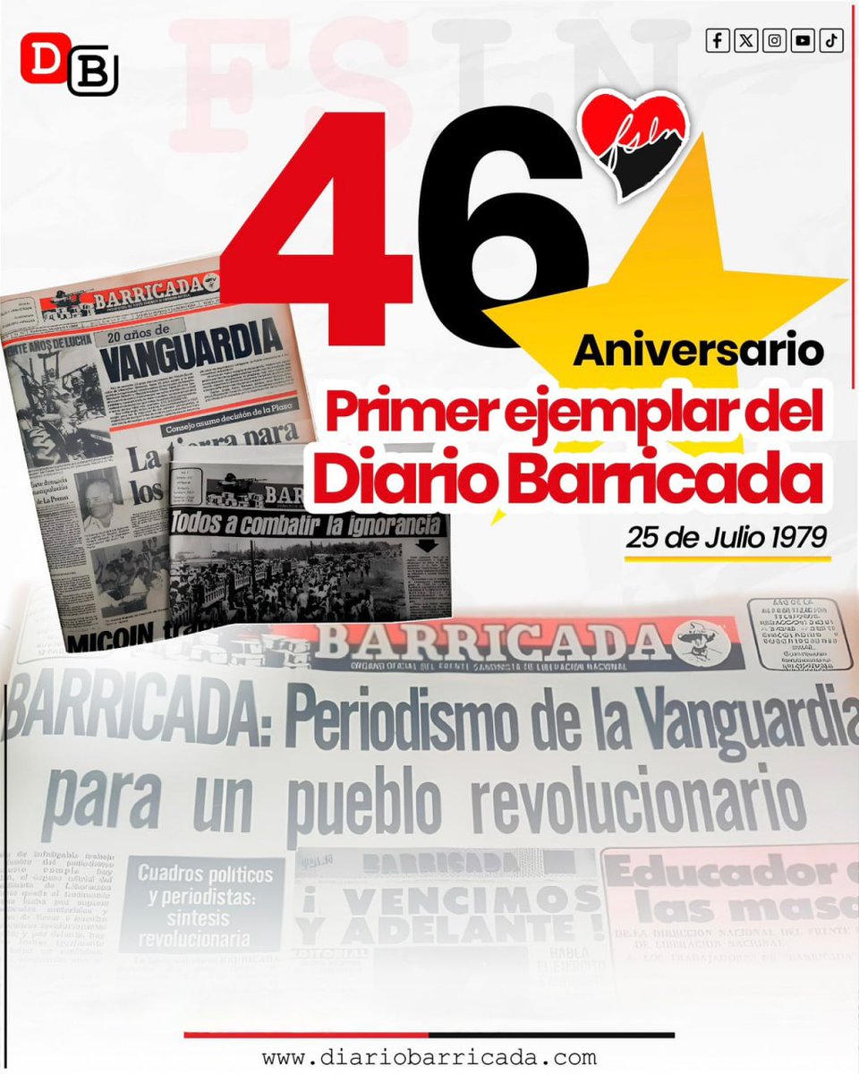 César F. López 🇳🇮 (@csarlpe1525) on Twitter photo 💥🎉🎊Felicidades camaradas del Diario Barricada en su 46 aniversario.
Diario Barricada sus periodistas ejerciendo el periodismo de vanguardia para un pueblo revolucionario
<a href="/ElCuerv0Nica/">EL CUERVO 🇳🇮</a>
<a href="/FcoRosales78/">Francisco Rosales 🇳🇮</a>
<a href="/huella_sandinis/">HUELLA SANDINISTA🇳🇮</a>
#UnidosEnVictorias #2025SiempreMásAllá 💥🎉🎊Felicidades camaradas del Diario Barricada en su 46 aniversario.
Diario Barricada sus periodistas ejerciendo el periodismo de vanguardia para un pueblo revolucionario
<a href="/ElCuerv0Nica/">EL CUERVO 🇳🇮</a>
<a href="/FcoRosales78/">Francisco Rosales 🇳🇮</a>
<a href="/huella_sandinis/">HUELLA SANDINISTA🇳🇮</a>
#UnidosEnVictorias #2025SiempreMásAllá