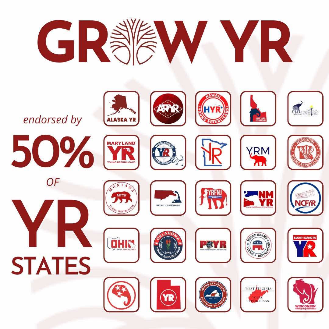 Our campaign has been endorsed by 50% of YR state federations, representing over 50% of all delegates to the convention in Nashville next week.

We’re honored to have the support of so many fantastic leaders across the country. 1 week to go!