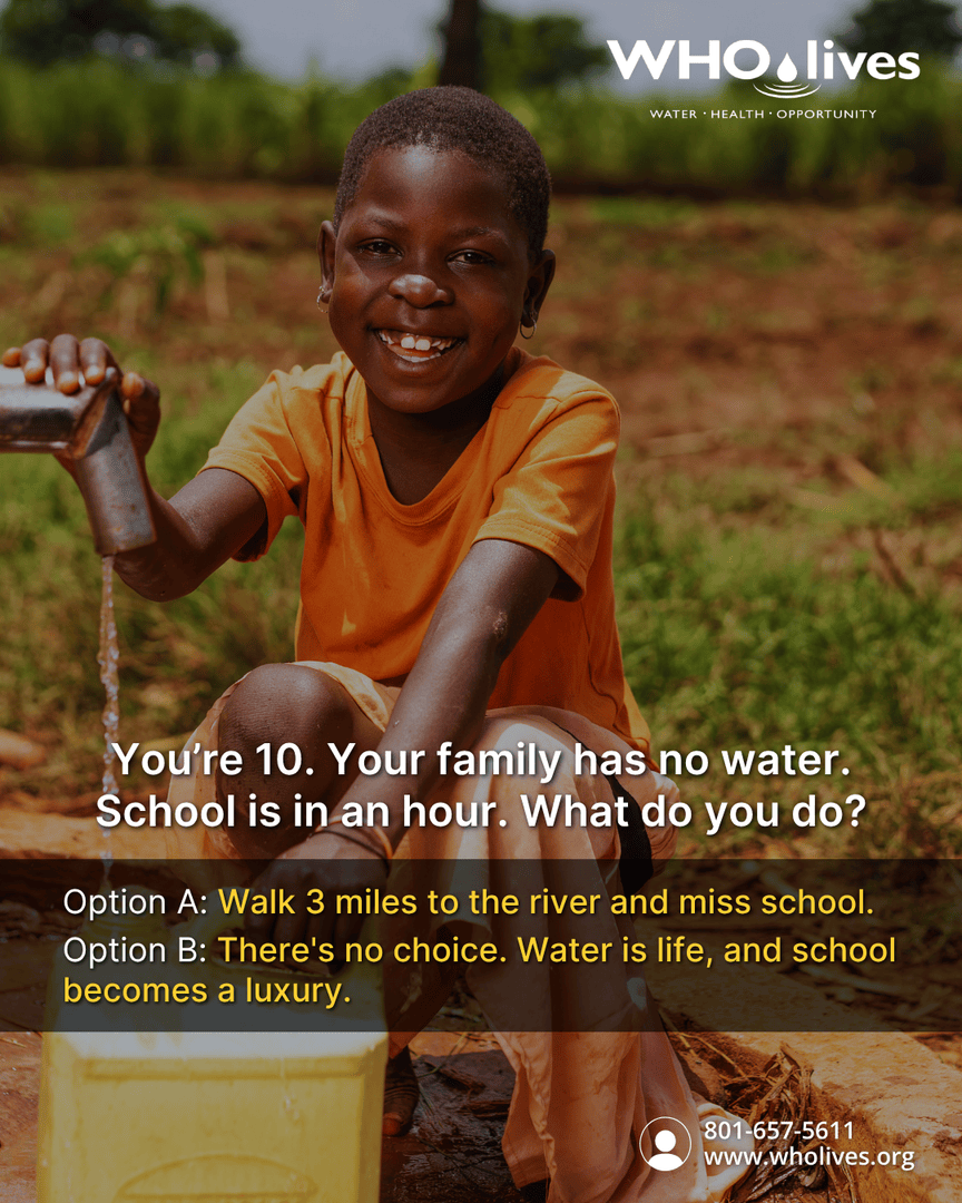 What would you choose if water weren’t a given, but a gamble?
Millions make these choices daily, and kids pay the price.

#WaterQuest #LifeWithoutWater #WHOlives #HumanizeTheCrisis #InteractiveImpact #ChooseHope