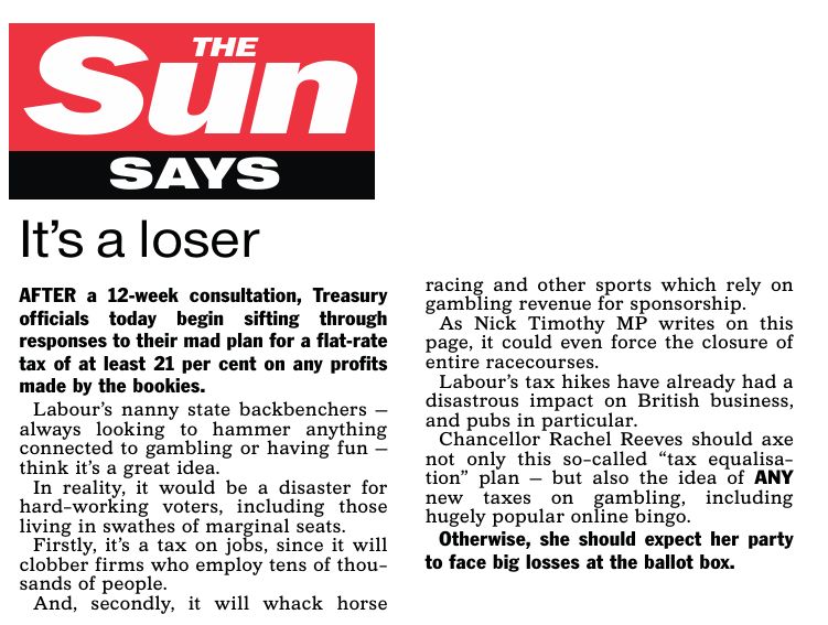 BetGameCouncil's tweet image. We agree with @TheSun – a tax hike on betting would cost jobs and hit sports sponsorship.

This isn’t just bad policy: it’s a real threat to sports and communities that rely on funding from the betting and gaming industry.

Read more on our position ⬇️

bettingandgamingcouncil.com/news/third-of-…