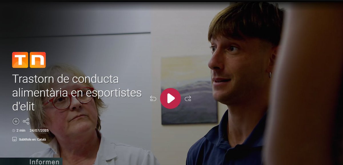 hbellvitge's tweet image. 📺 La pràctica esportiva d'elit pot oferir beneficis per a la salut mental gràcies a la disciplina i el seguiment mèdic però sovint pot desencadenar trastorns de la conducta alimentària en determinats perfils d'esportistes. Ens amplia la informació, professionals del servei de…