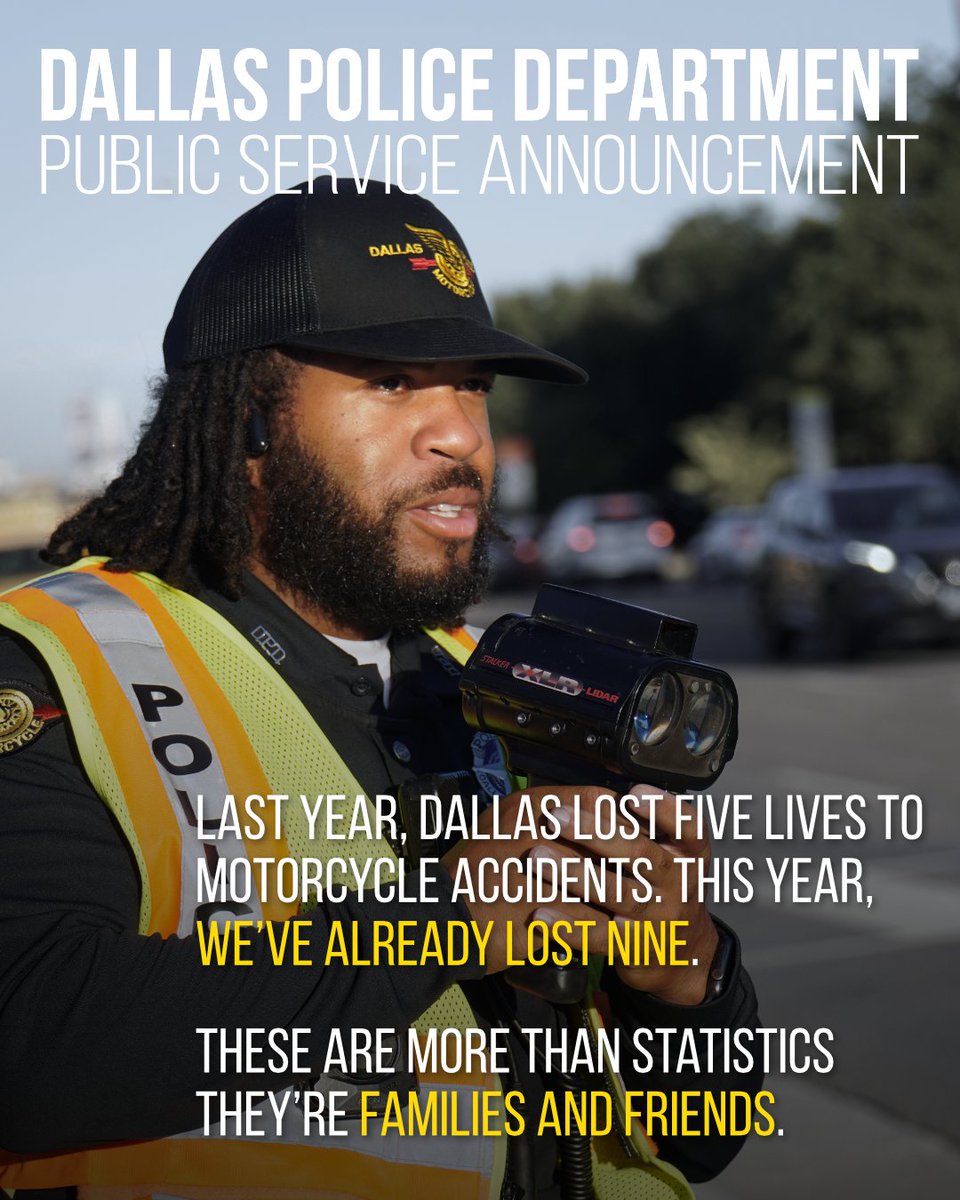 DallasPD's tweet image. As warmer months bring more motorcycles to our roads, the Dallas Police Department Traffic Division urges riders to stay safe.
Together, we can prevent tragedy. Ride smart. Drive alert. Everyone gets home safe.