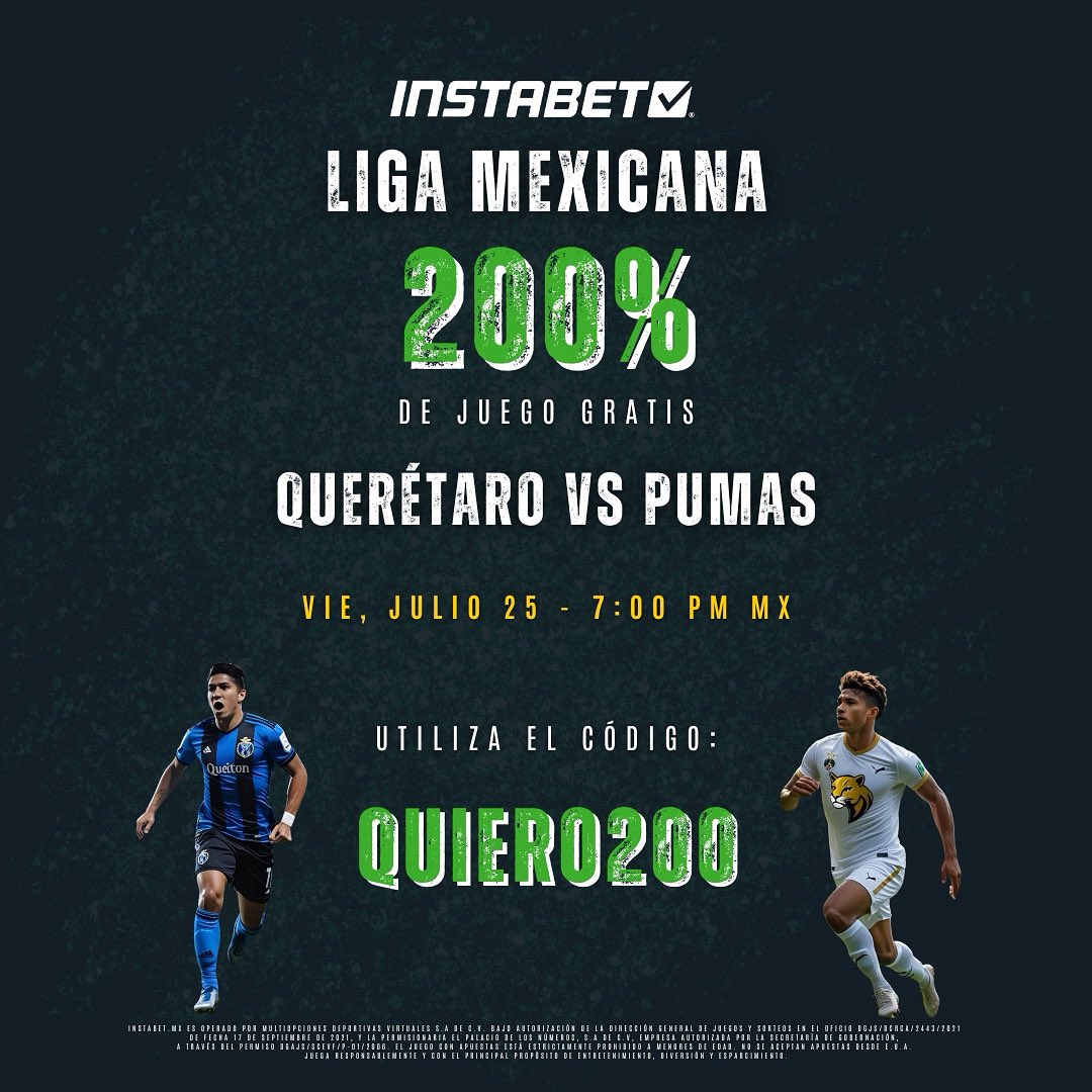 ¡Gallos Blancos 🆚 Pumas! ⚽🔥

Keylor Navas se robará los reflectores en un encuentro que promete encender el Estadio Corregidora.

Regístrate hoy mismo en Instabet Mx y empieza a disfrutar de nuestros bonos exclusivos. 🤑💥

#ligamx #viernes #querétaro #pumas #instabetmx