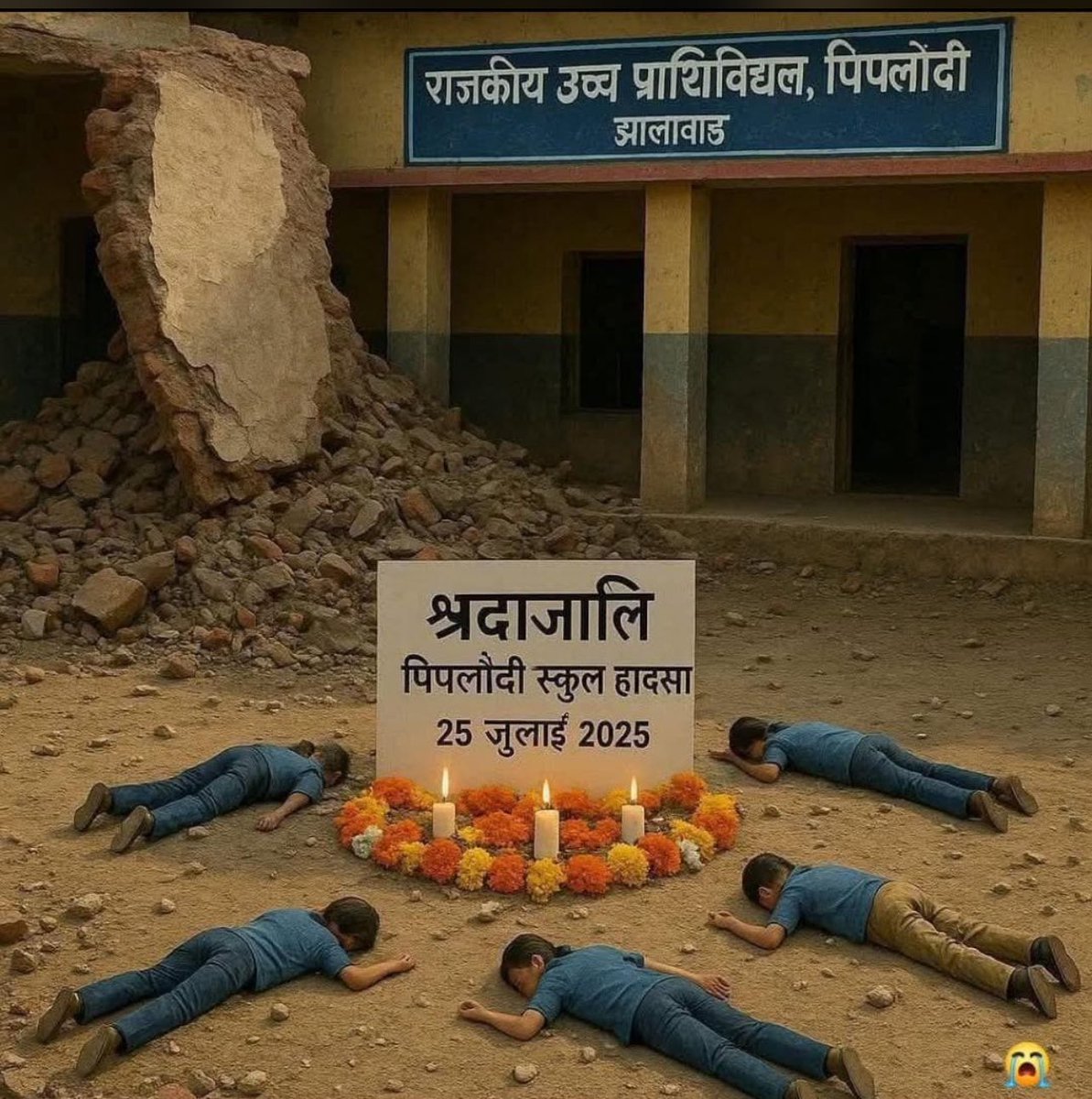 EWS_WARRIOR's tweet image. ना किताबें बचीं.....ना सपने...
दीवार गिर गई ... लेकिन असल में गिरी तो हमारी व्यवस्था थी जो स्कूल बच्चों को भविष्य देने के लिए बने थे, वहीं उनकी कब्रगाह बन गए।
पिपलौदी हादसा सिर्फ एक मलबा नहीं 
 ये उन करोड़ों गरीब बच्चों की चीख है,
जिन्हें सरकारों ने सिर्फ आंकड़ों में गिना...…