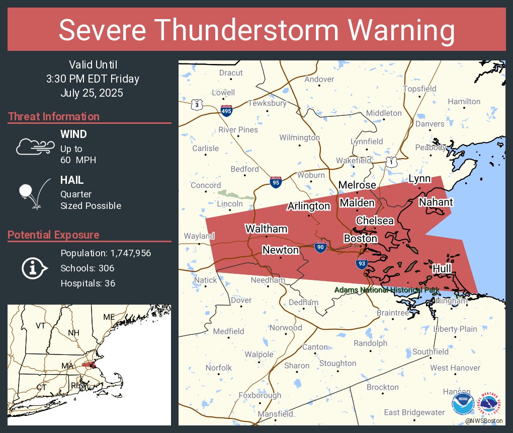 Severe Thunderstorm Warning including Boston MA, Cambridge MA and  Lynn MA until 3:30 PM EDT