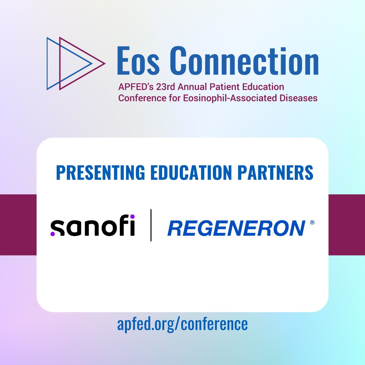 APFEDorg's tweet photo. Thank you to our Presenting Education Partners, @SanofiUS and @Regeneron, for supporting #EosConnection 2025! Your commitment to the eosinophil-associated diseases community is appreciated. Watch presentation recordings at https://t.co/p0E6UTXcxE. https://t.co/GpvqtlAm0W